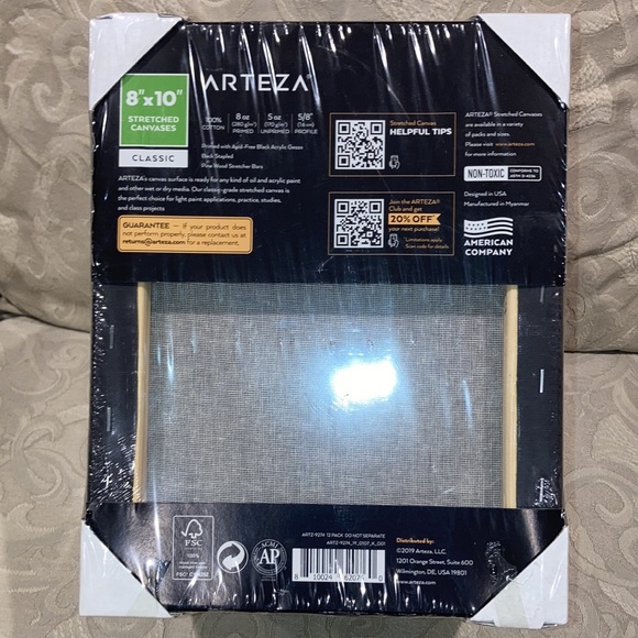 Arteza 8X10 Inch Stretched Canvas, Classic Pack Of 12, 100% Cotton primed NEW - Picture 3 of 3